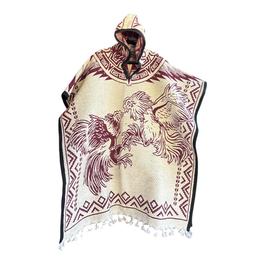 Sheep-Wool Mexican Poncho With hoodie