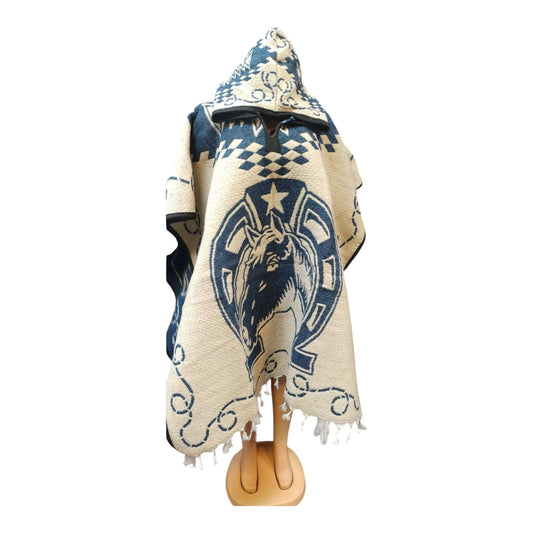 Sheep-Wool Mexican Poncho With hoodie