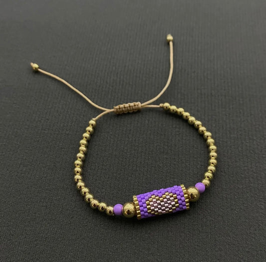 Boho Heart Pattern Seed Beads Charm Bracelet