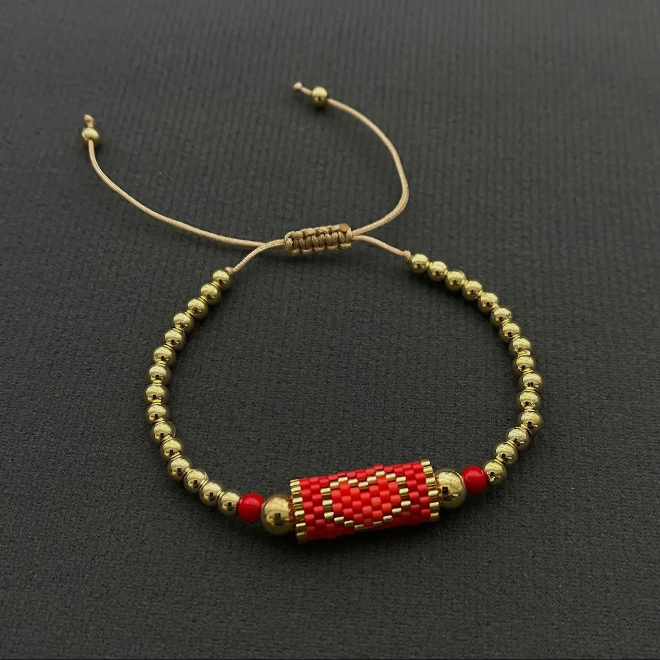 Boho Heart Pattern Seed Beads Charm Bracelet