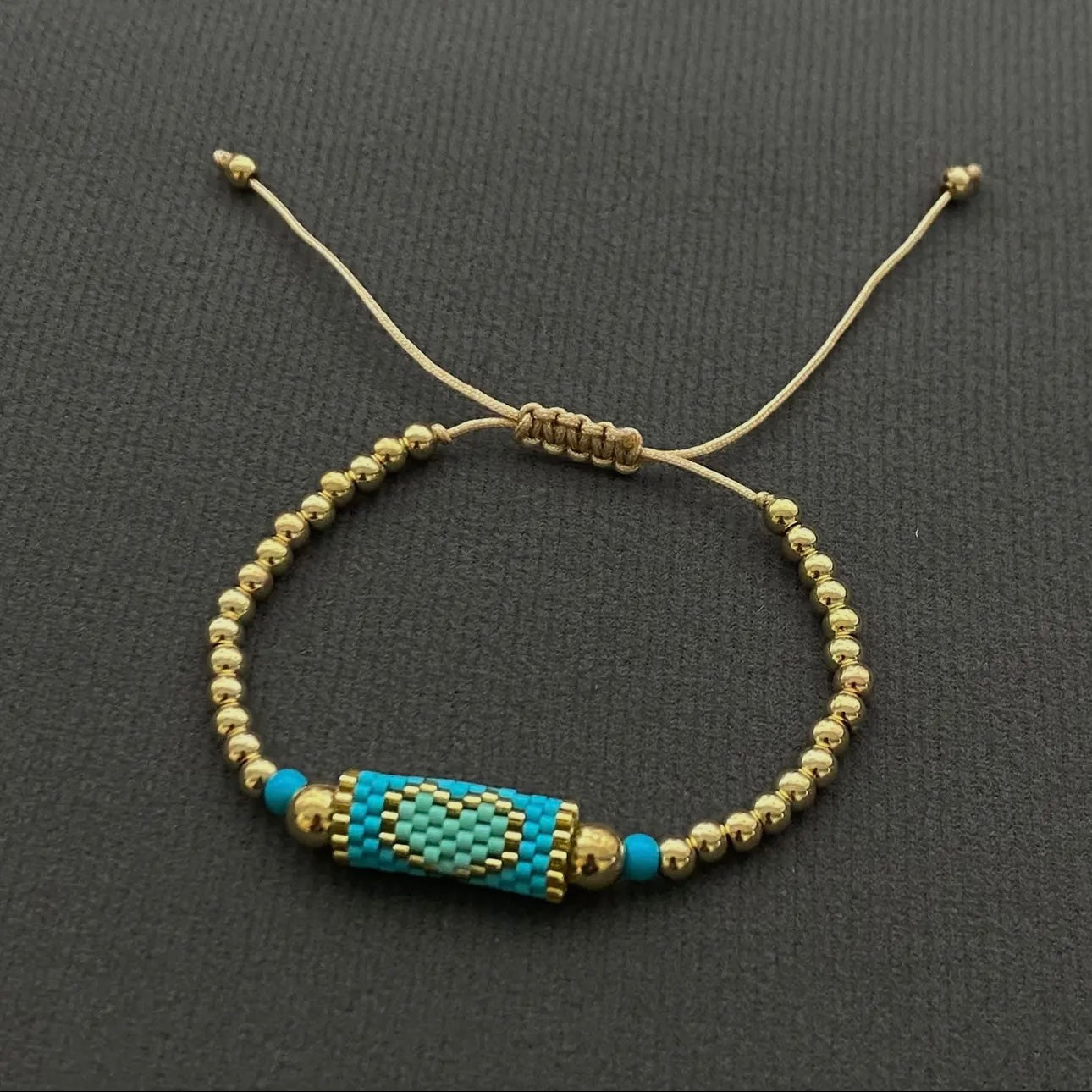 Boho Heart Pattern Seed Beads Charm Bracelet