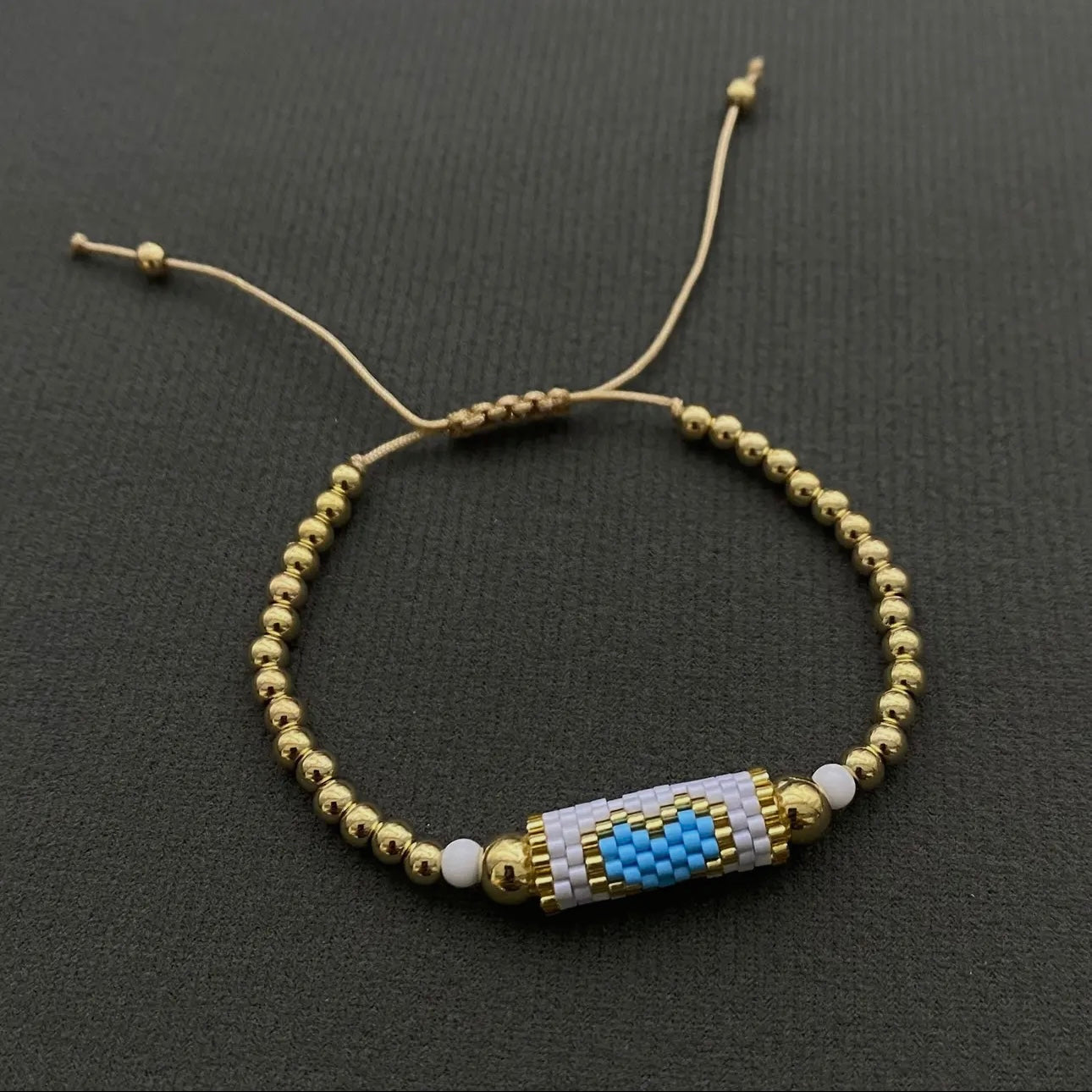 Boho Heart Pattern Seed Beads Charm Bracelet