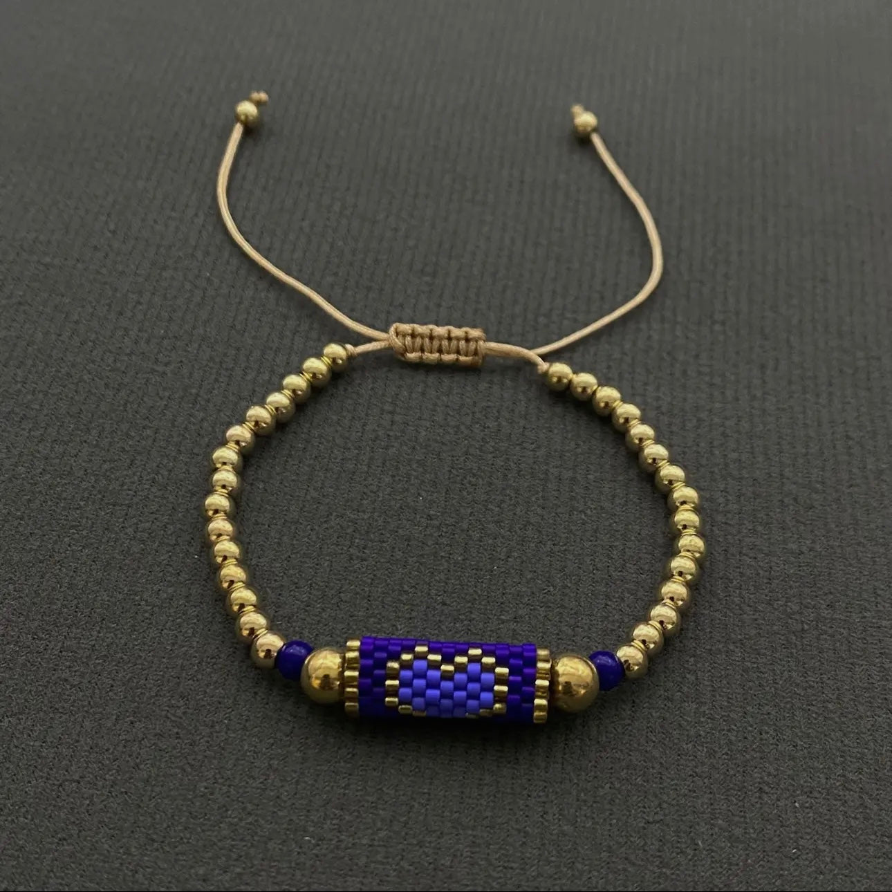 Boho Heart Pattern Seed Beads Charm Bracelet