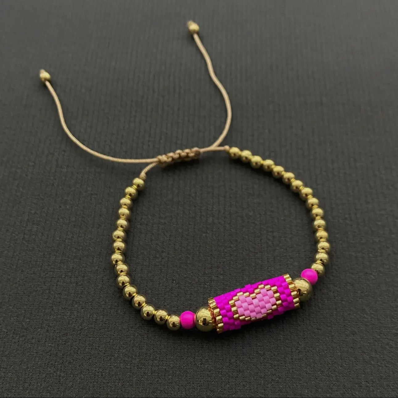 Boho Heart Pattern Seed Beads Charm Bracelet