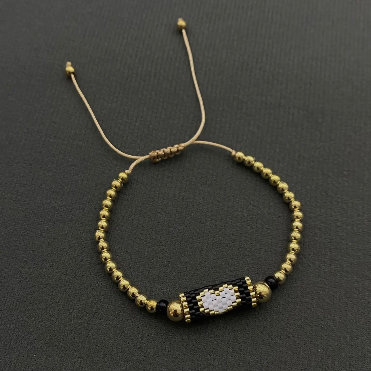 Boho Heart Pattern Seed Beads Charm Bracelet