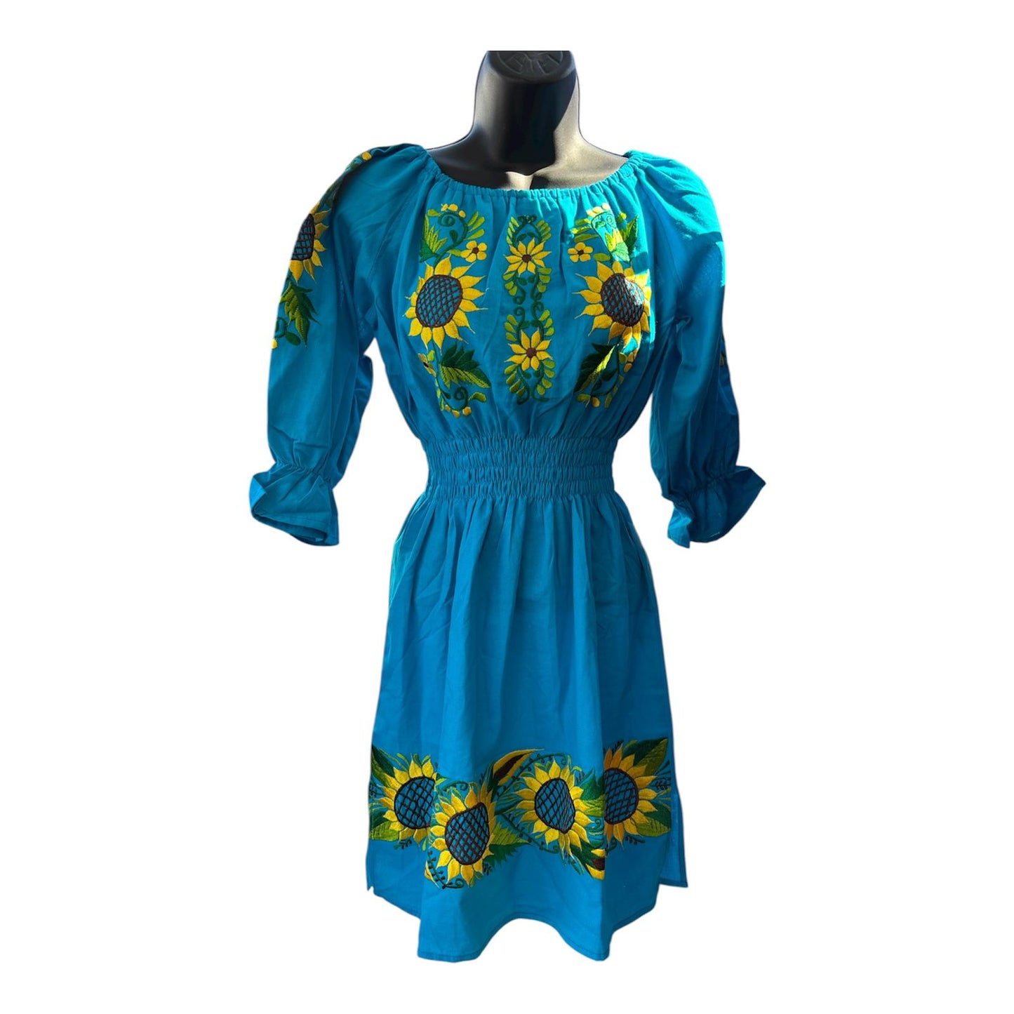 Lucy Dress- Mexican Dress Elastic Waist, 3/4 sleeves